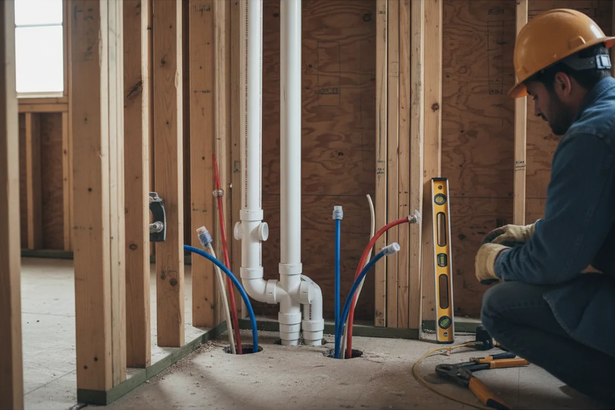 Drain and supply rough-in during Sump Pump Repair in Lulu